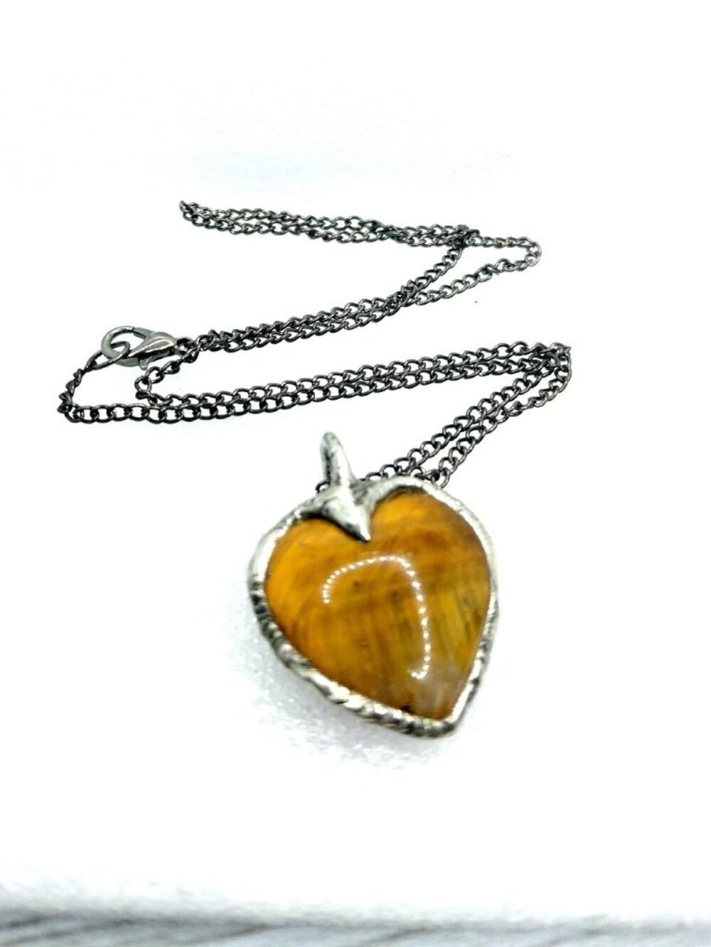Tigers eye heart necklace handmade unique jewelry